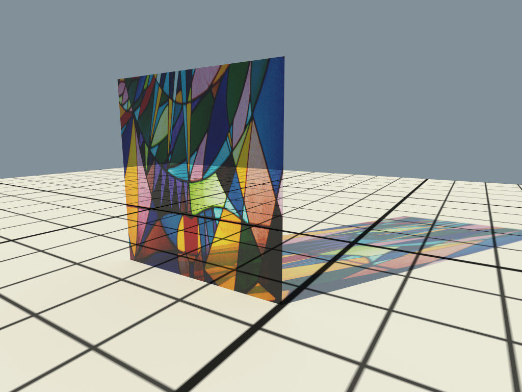 Example image of a colored window made with textured attenuation of the ThinGlass material.